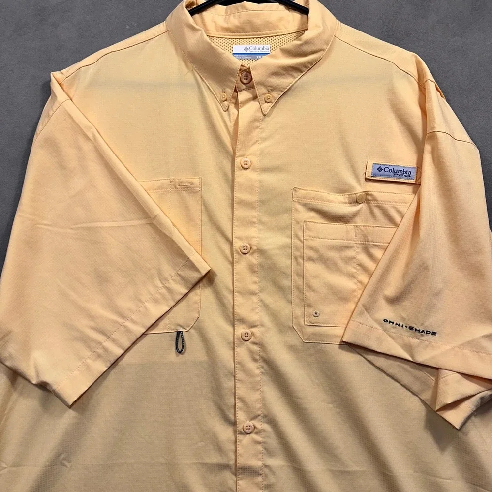 Columbia Fishing Shirt Mens XXL Peach Omni-Shade Short Sleeve PFG Excellent - Picture 2 of 9